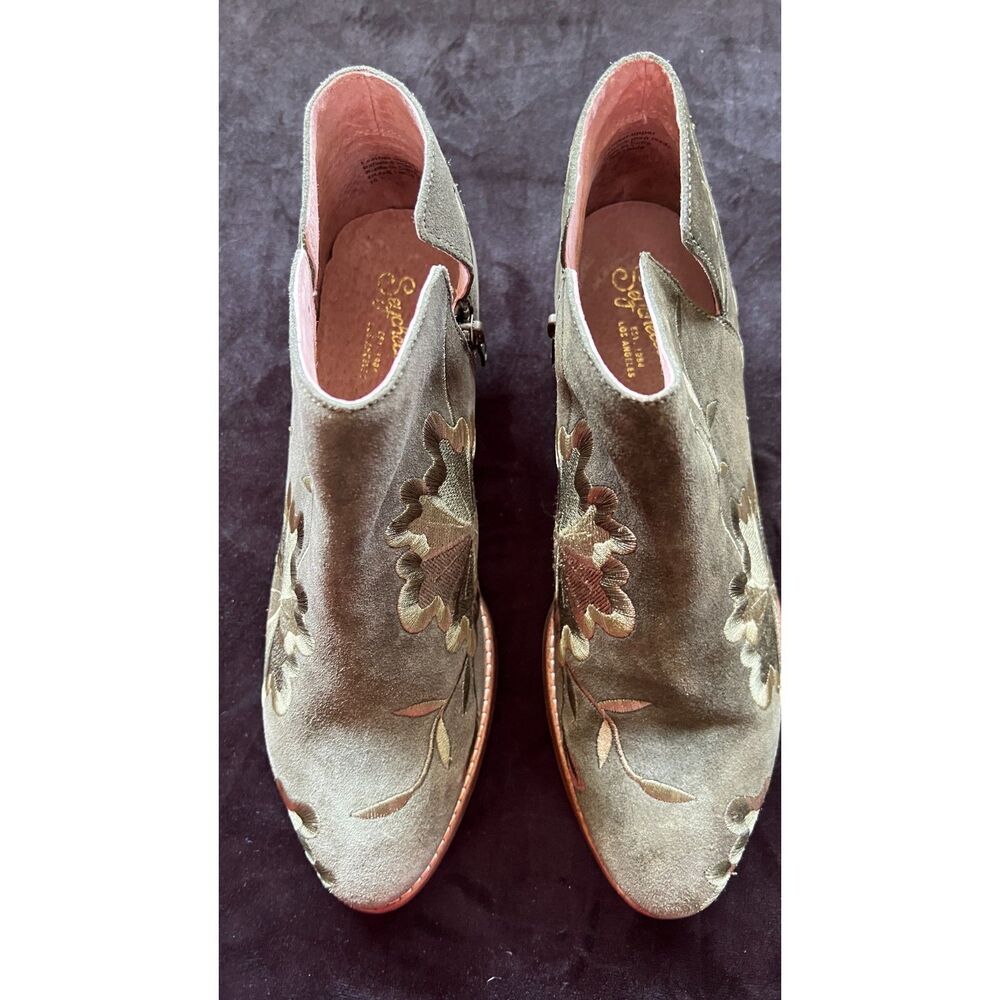 Seychelles Anthropologie Lantern Embroidered Suede Leather Ankle Booties 10 - Picture 4 of 8